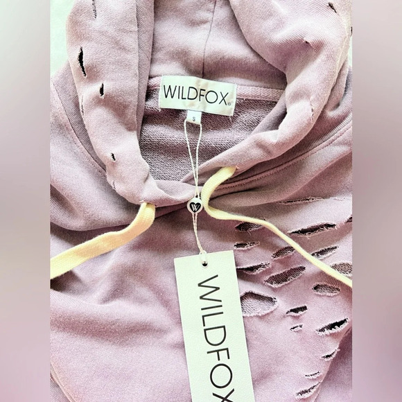 NWT Wildfox Rags To Riches Ivy Sweatshirt hoodie lounge dusty rose distressed S - Picture 12 of 13